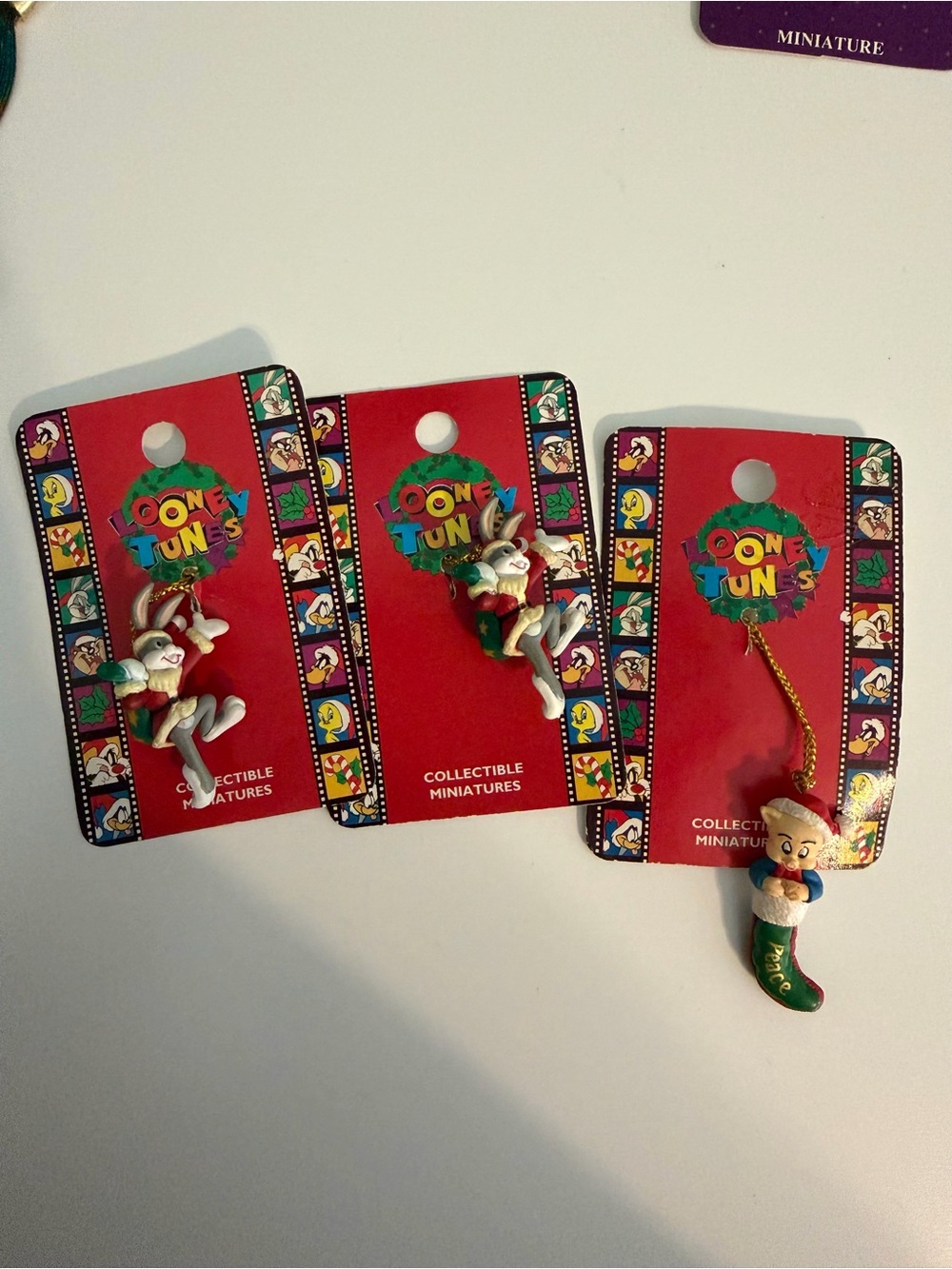 Vintage 1997 Looney Tunes Christmas Ornaments 3pc Lot Bugs Bunny & Porky Pig